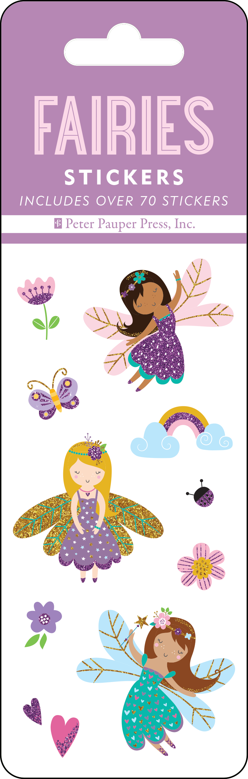Colorful fairy-themed sticker set with pastel fairies, butterflies, and magical accents