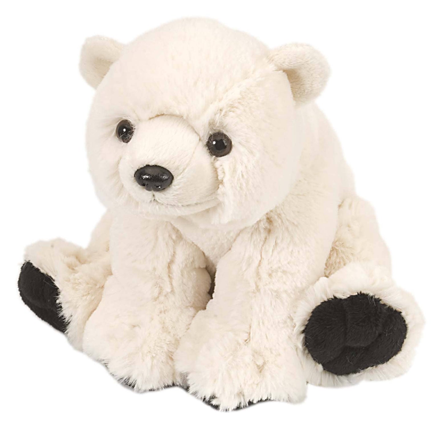Small plush polar bear with white fur and black paws