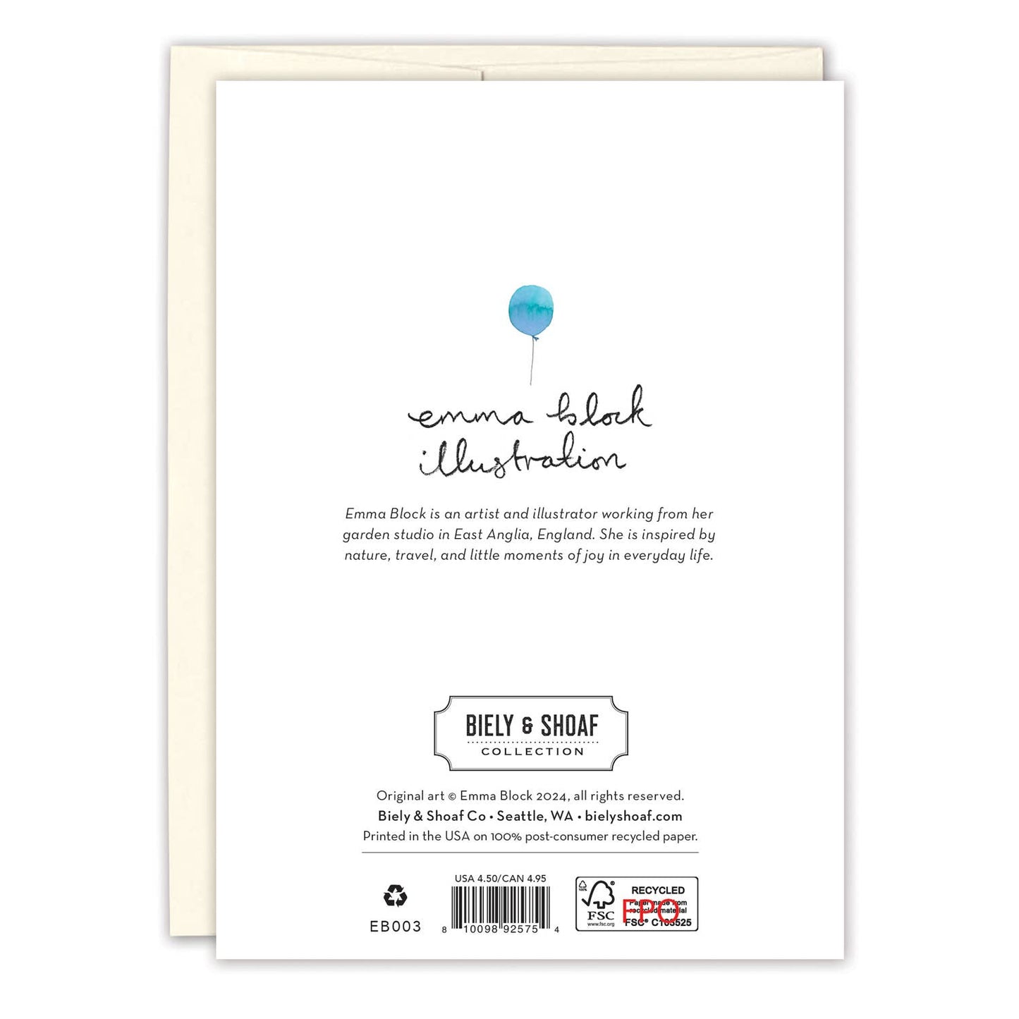 White birthday card with gold foil details and a blue balloon illustration, perfect for a pup party celebration.