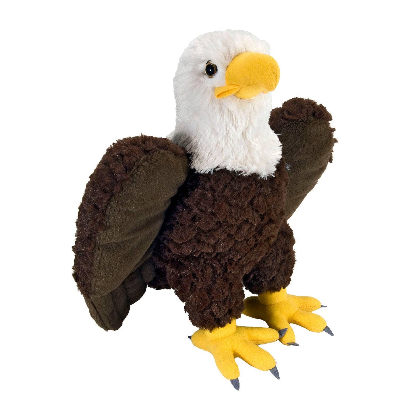 Plush bald eagle stuffed animal with detailed beak and talons