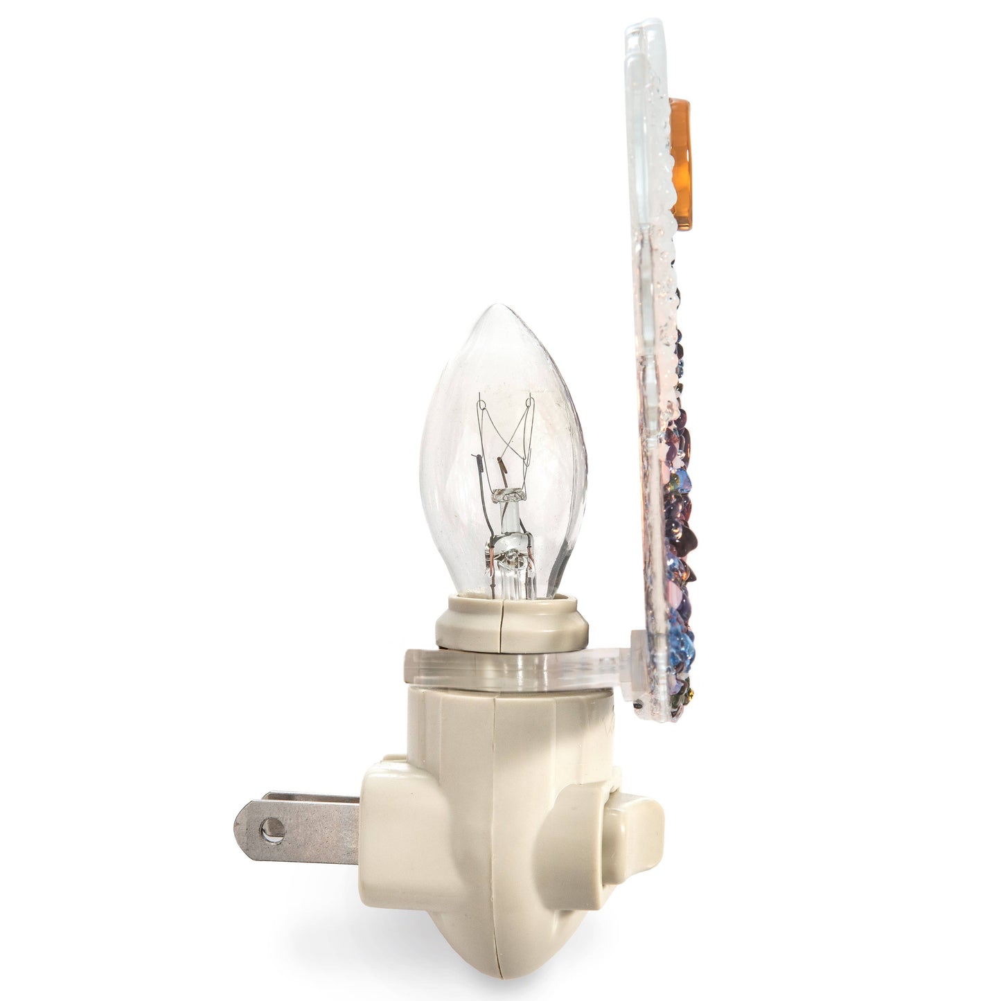 A fused glass angel night light with multicolor design, perfect for festive Christmas decor.