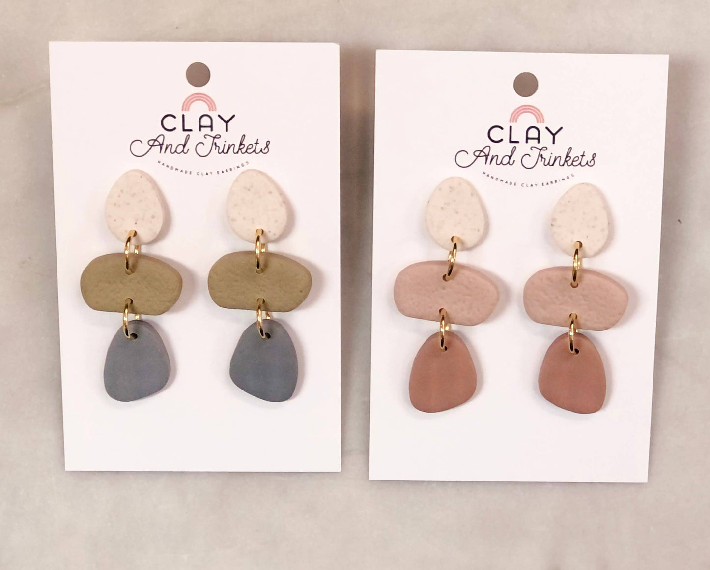 Boho Clay Dangle Earrings – Blush Pink Trio | Unique Gifts for Her