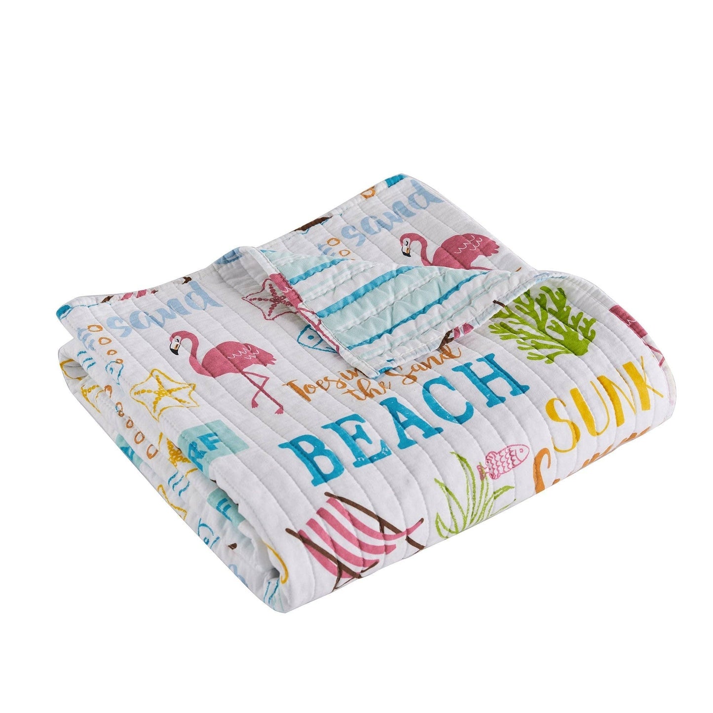 Reversible Quilted Throw with Beach Motifs – 50x60in | Unique Gifts, Birthday Gifts for Her