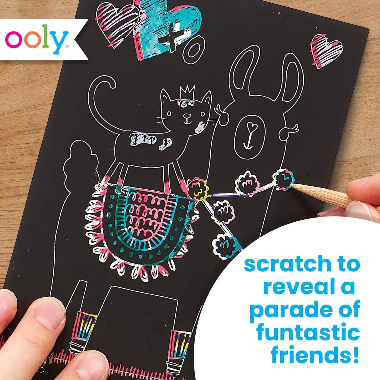 Mini Scratch & Scribble Art Kit featuring colorful animal designs on black paper, perfect for creative fun.