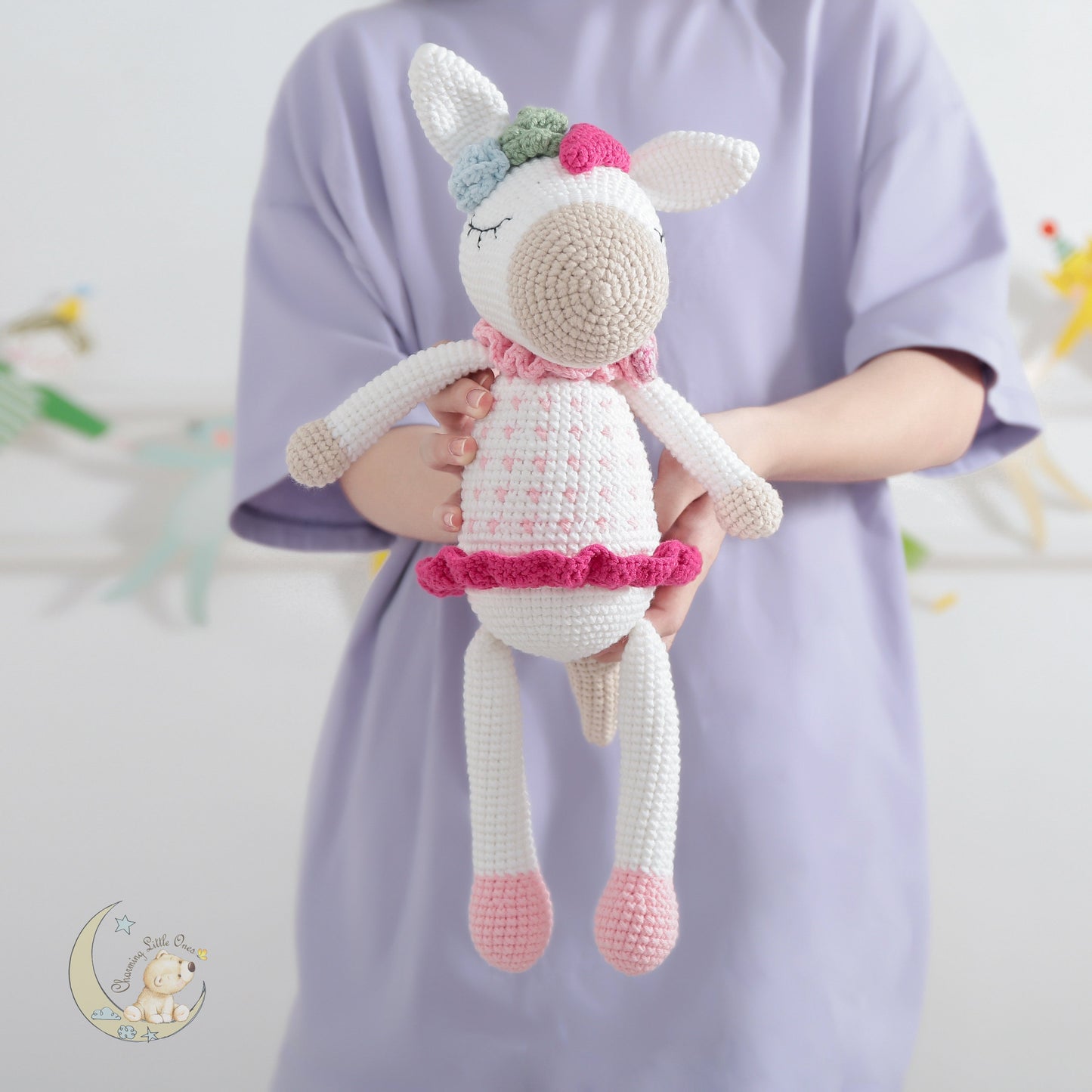Unicornio de ganchillo hecho a mano, unicornio rosa y blanco, animales de peluche personalizados, regalos para baby shower, regalos para recién nacidos, juguetes de amigurumi para guardería