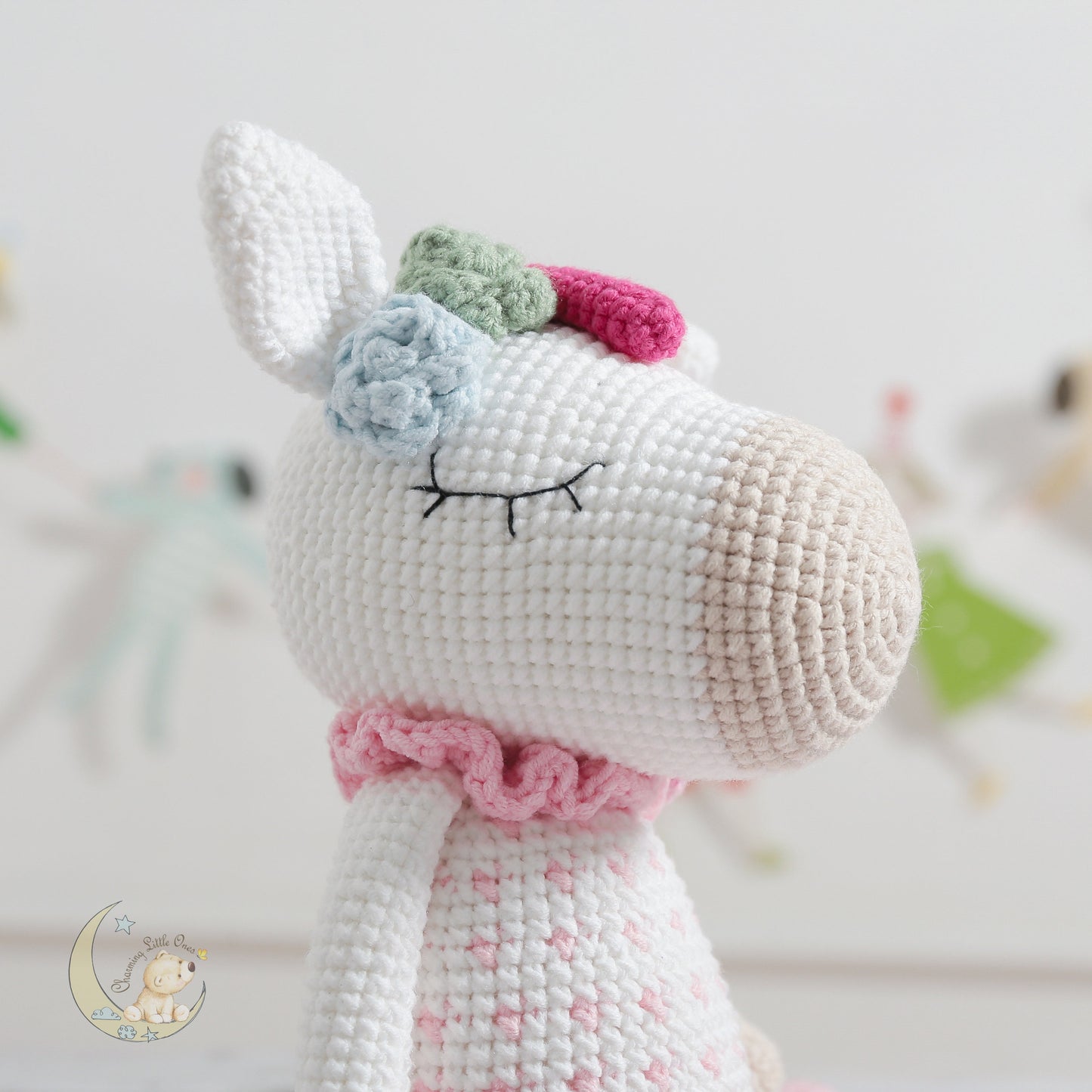 Unicornio de ganchillo hecho a mano, unicornio rosa y blanco, animales de peluche personalizados, regalos para baby shower, regalos para recién nacidos, juguetes de amigurumi para guardería