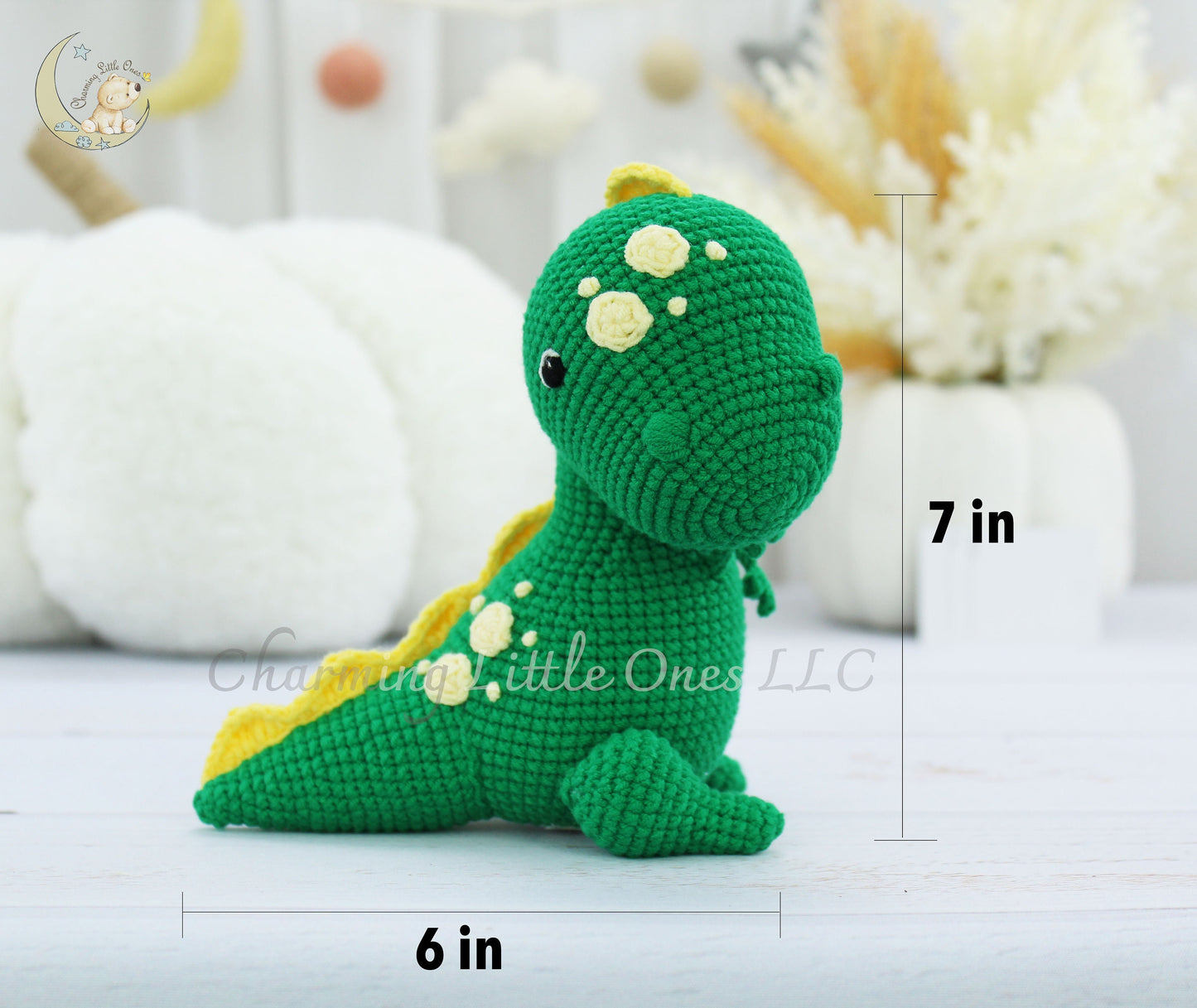 Dinosaurio de crochet hecho a mano, dinosaurio verde, dinosaurio para decoración de guardería, animales de peluche, regalos para niños, regalos para el primer cumpleaños, regalos para baby shower