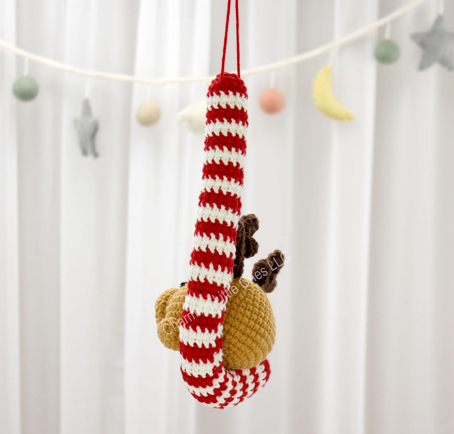 Crochet Candy Cane Ornament Reindeer - Handmade 9"