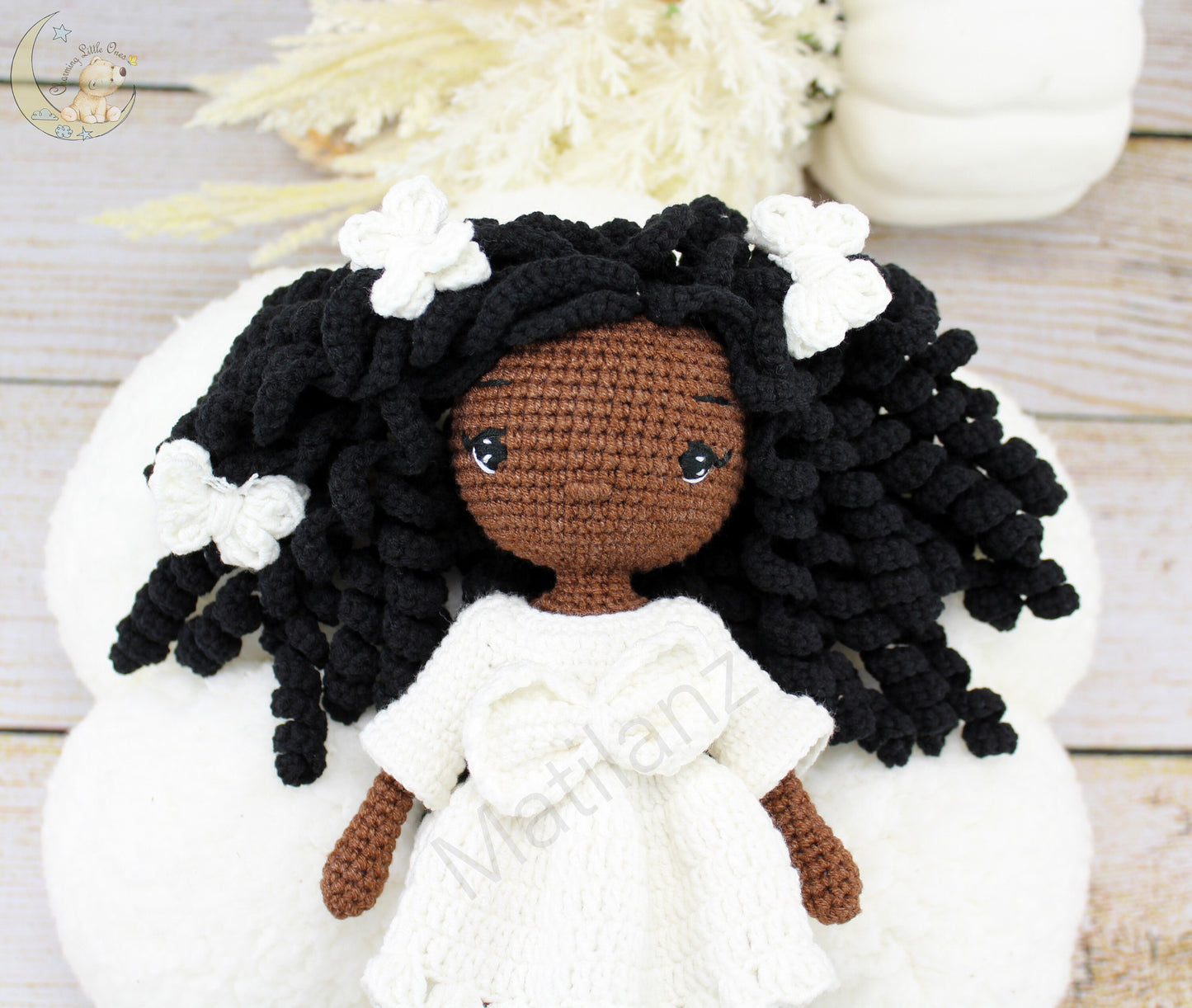 Crochet African American Doll - 9 inches tall