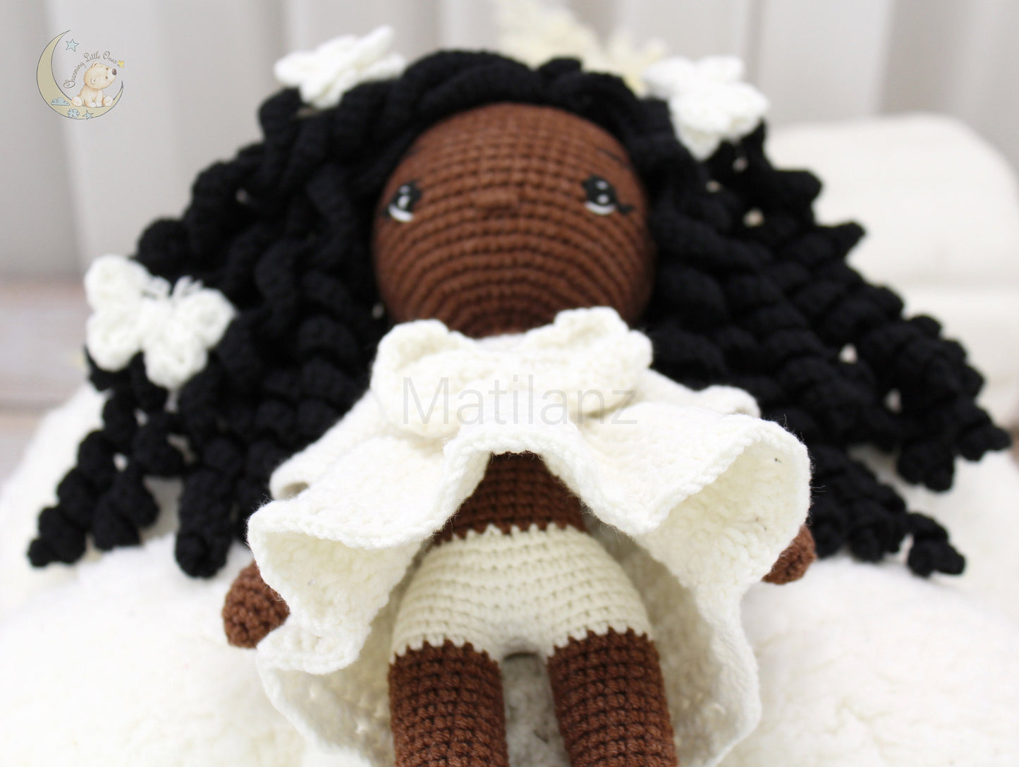 Crochet African American Doll - 9 inches tall