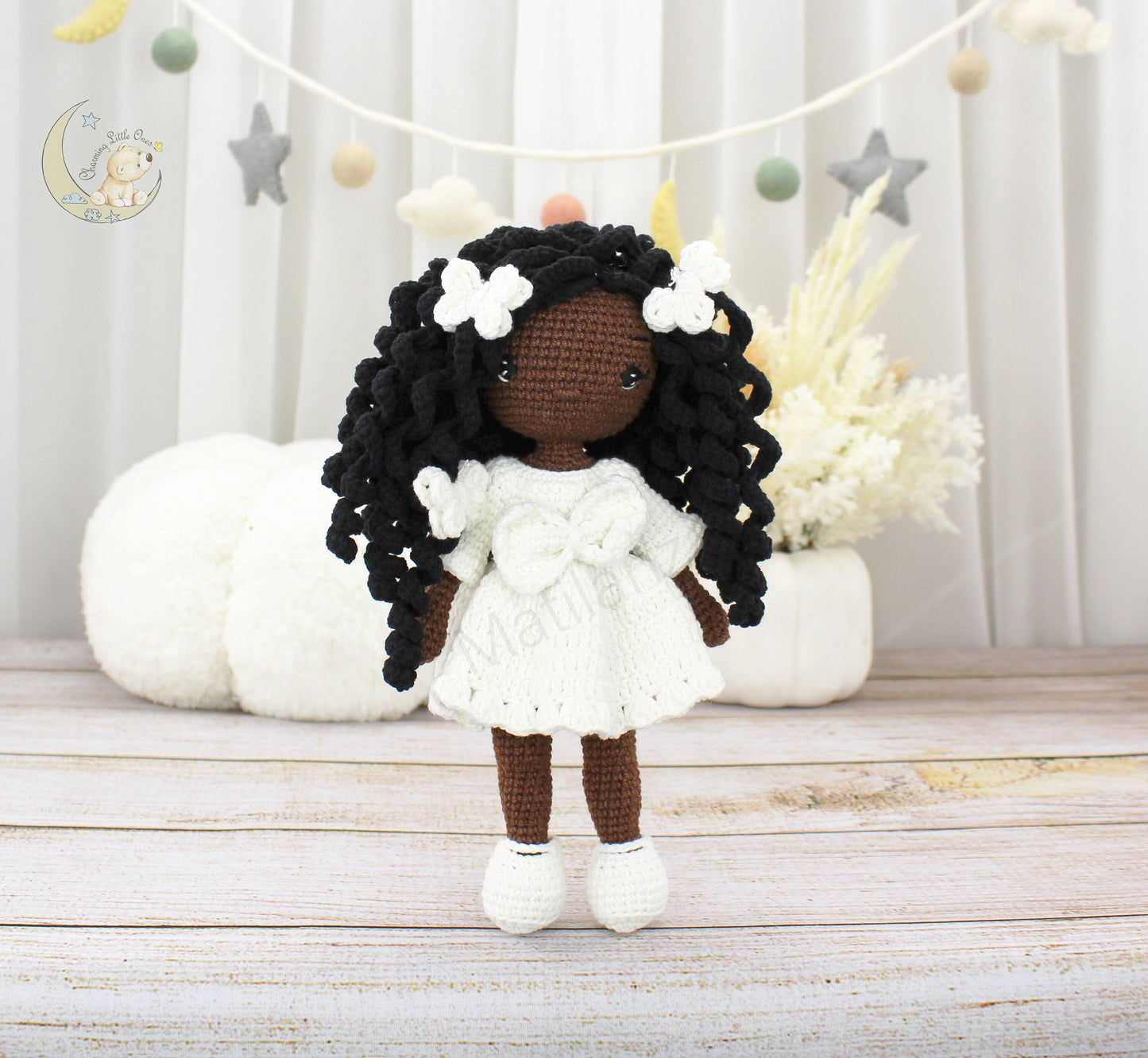 Crochet African American Doll - 9 inches tall