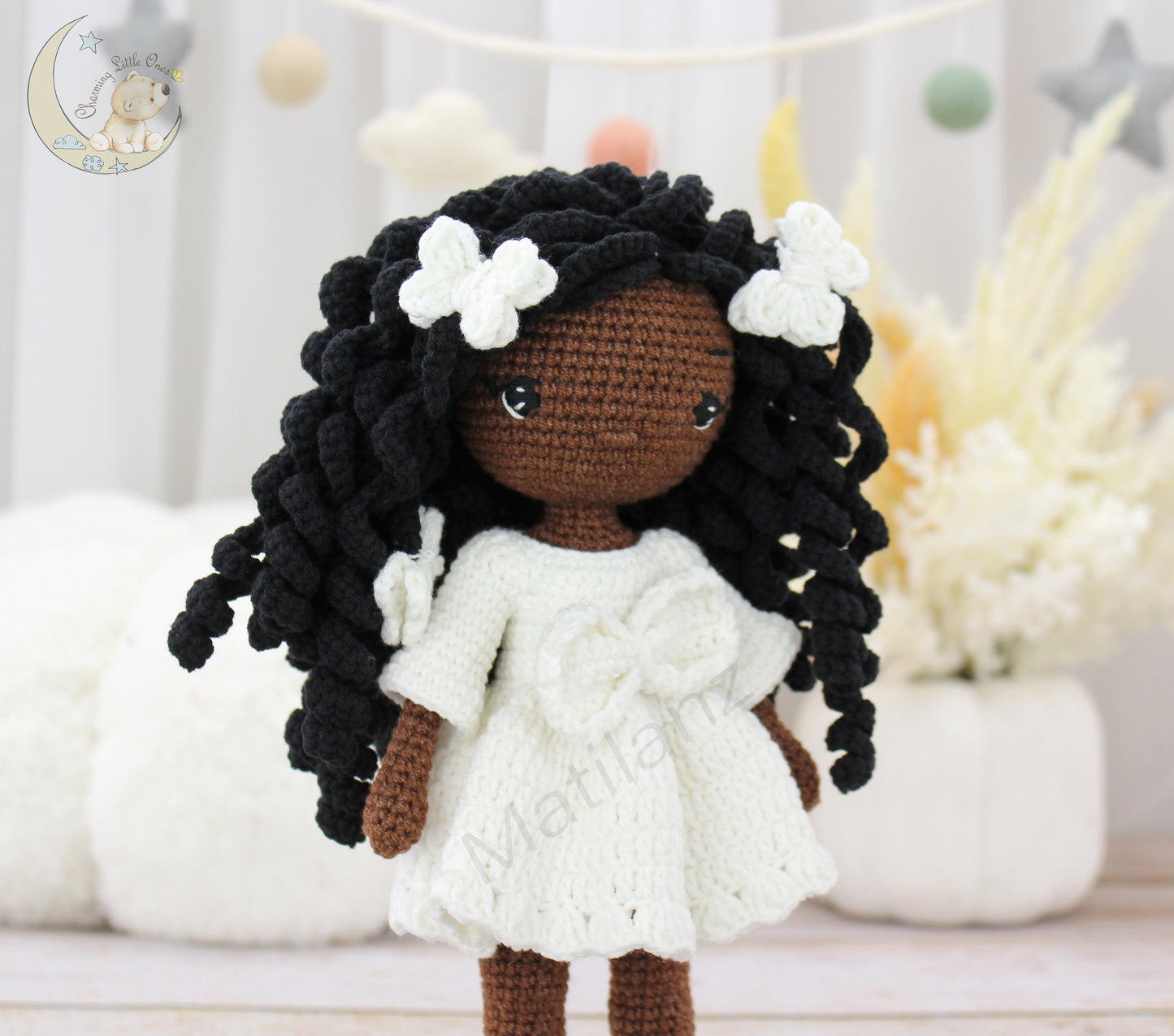 Crochet African American Doll - 9 inches tall