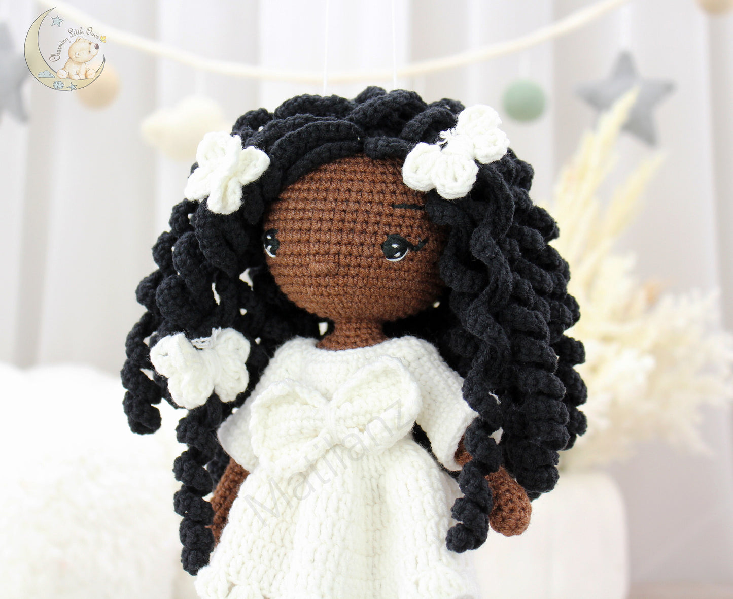 Crochet African American Doll - 9 inches tall