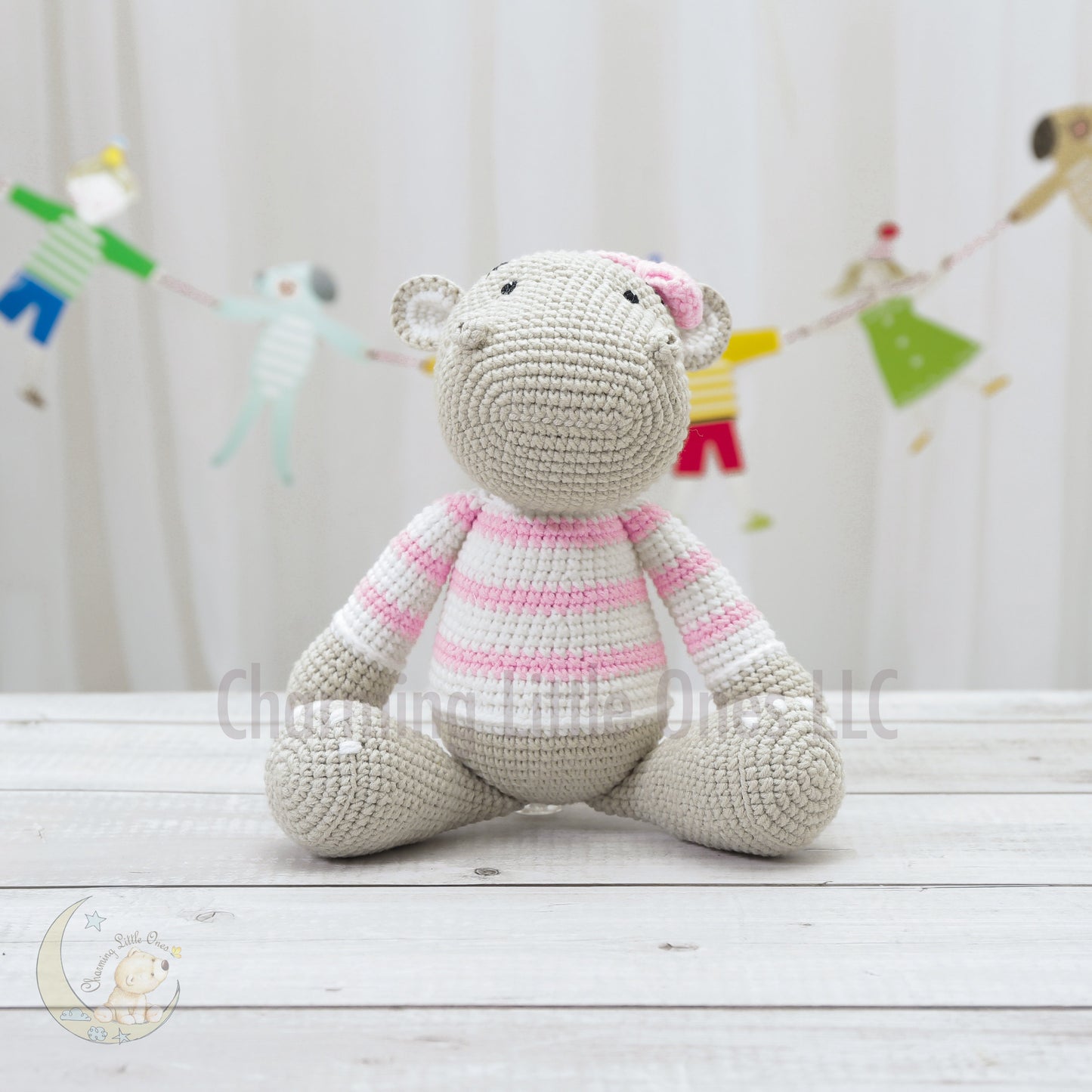 Hipopótamo de peluche suave, hipopótamo de crochet, juguete amigurumi, regalo de animal de peluche, regalo de baby shower, regalo para recién nacido, anuncio de nacimiento, primer cumpleaños