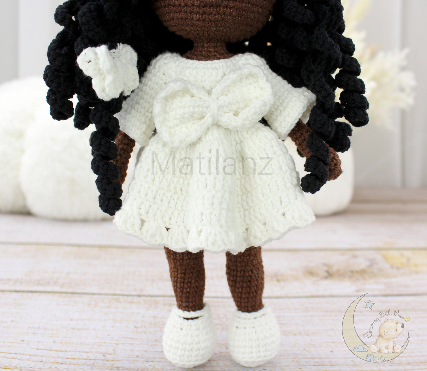 Crochet African American Doll - 9 inches tall