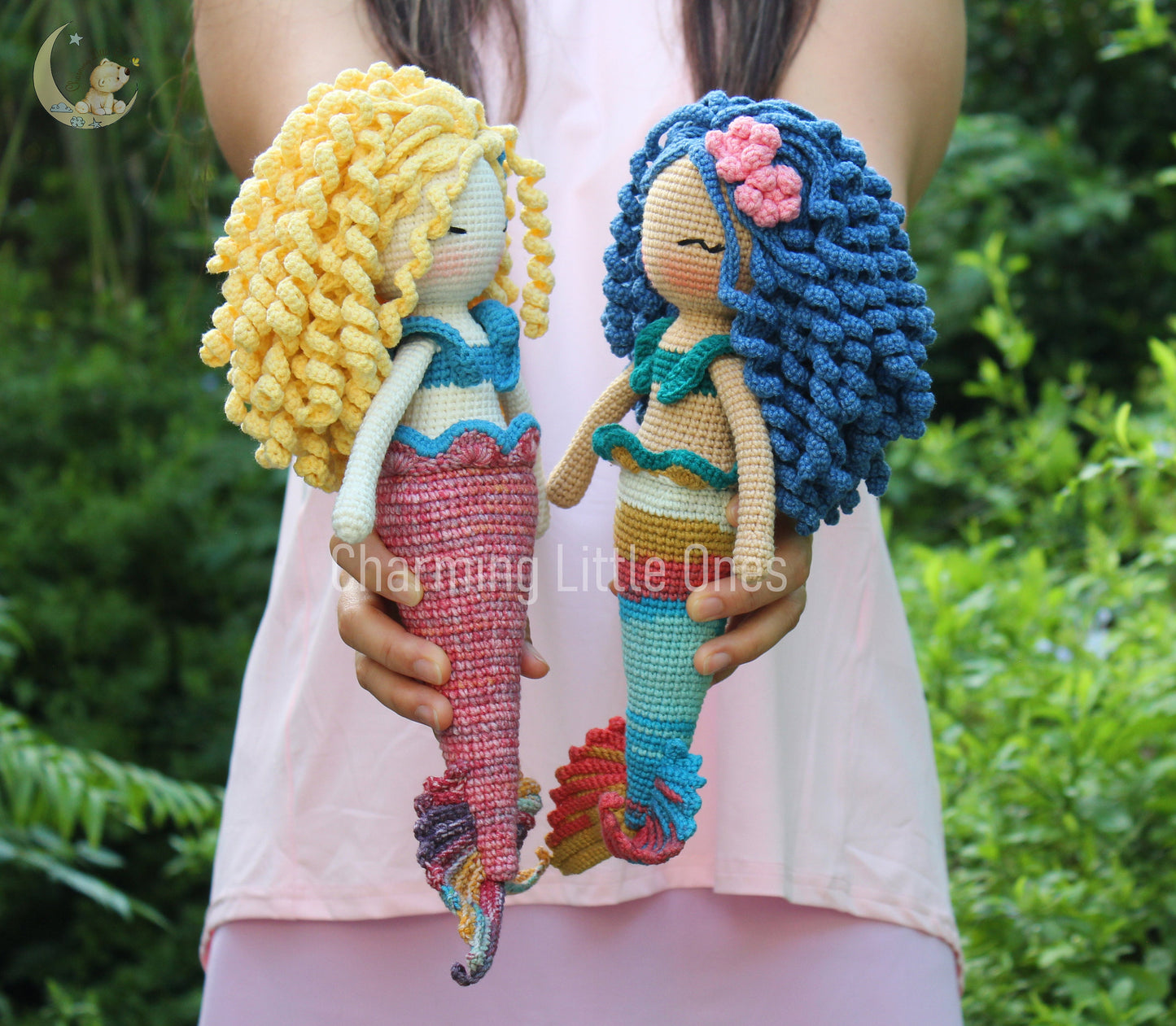 Handmade crochet mermaid doll with colorful tail and vibrant hair, perfect for imaginative play.