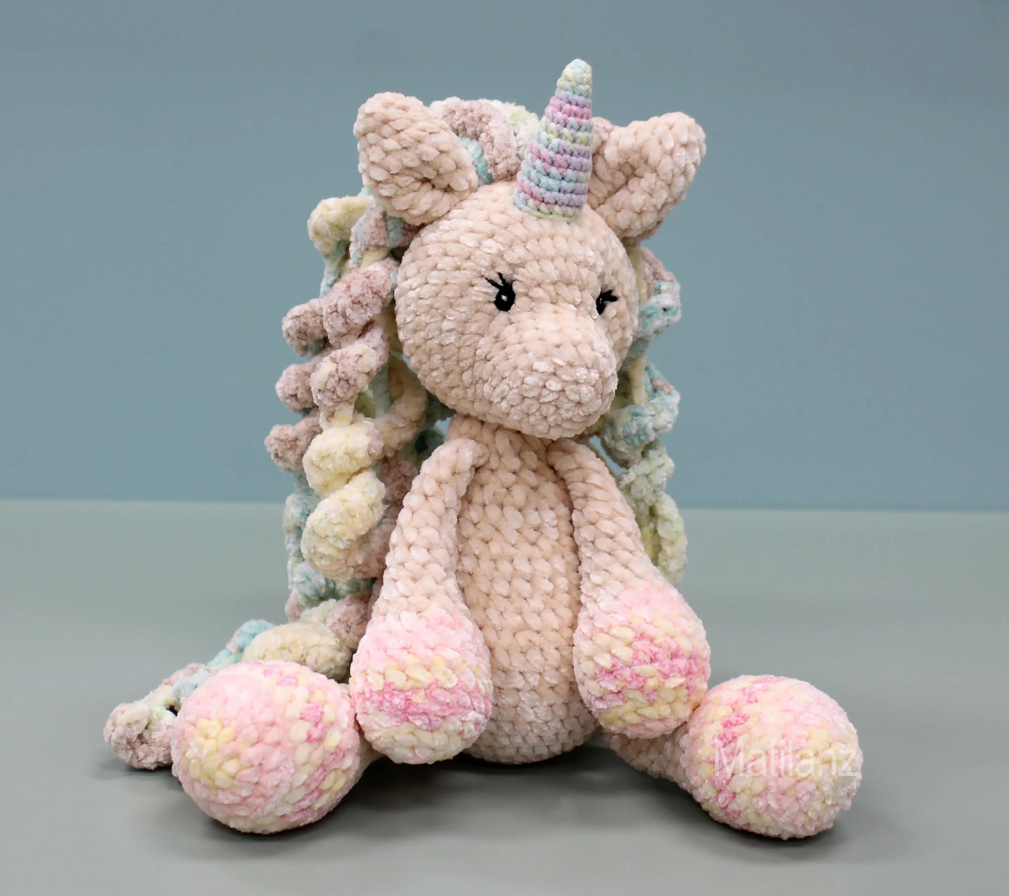 Large Unicorn Crochet Plush – Tan & Rainbow | Unique Gifts, Soft Toy, Handmade