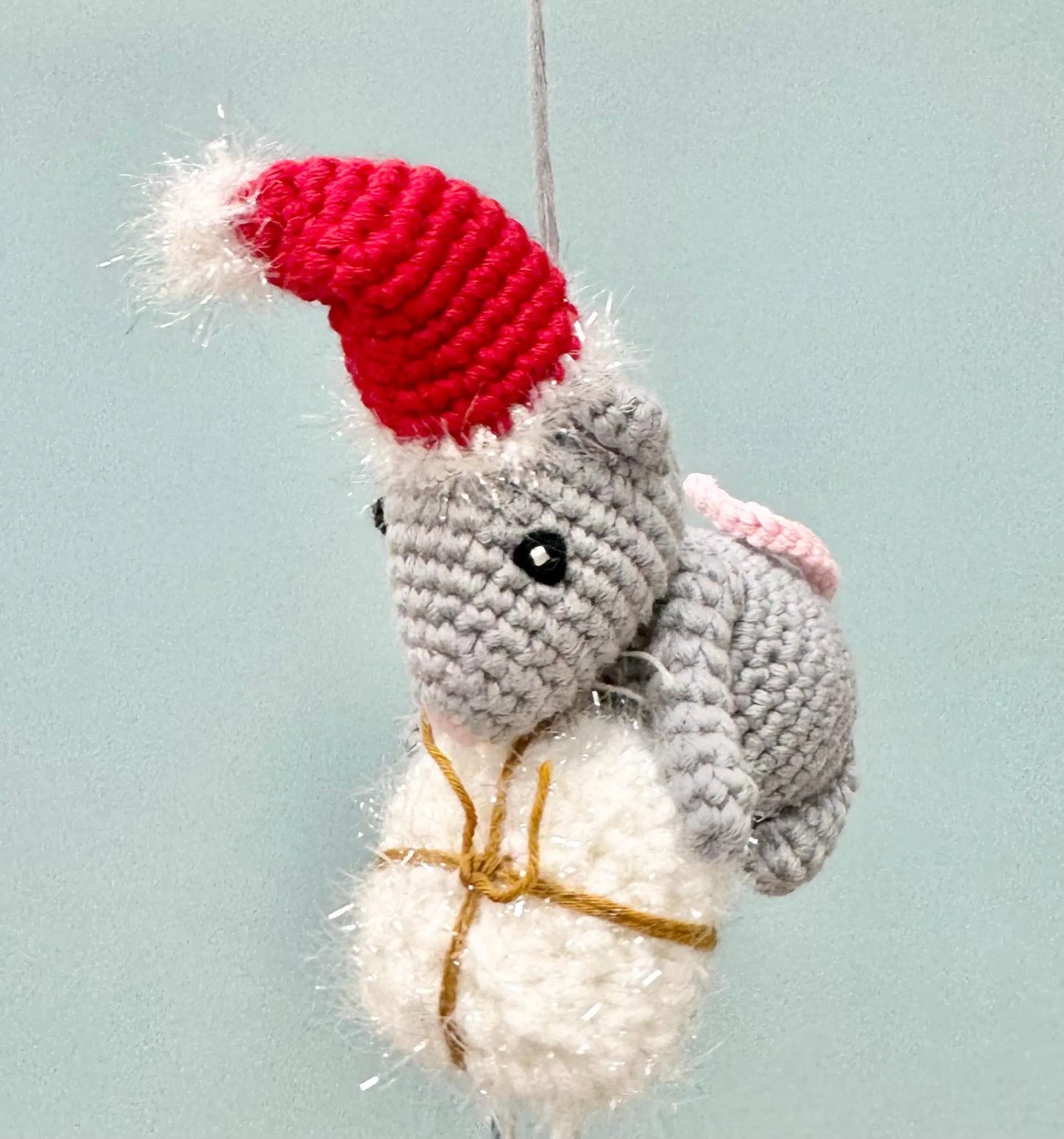 Crochet Mouse Christmas Present Ornament