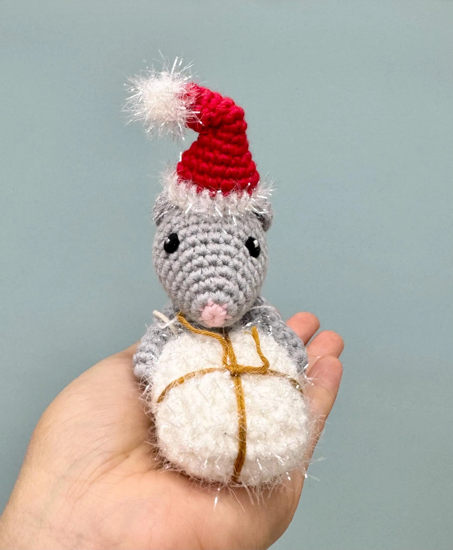 Crochet Mouse Christmas Present Ornament