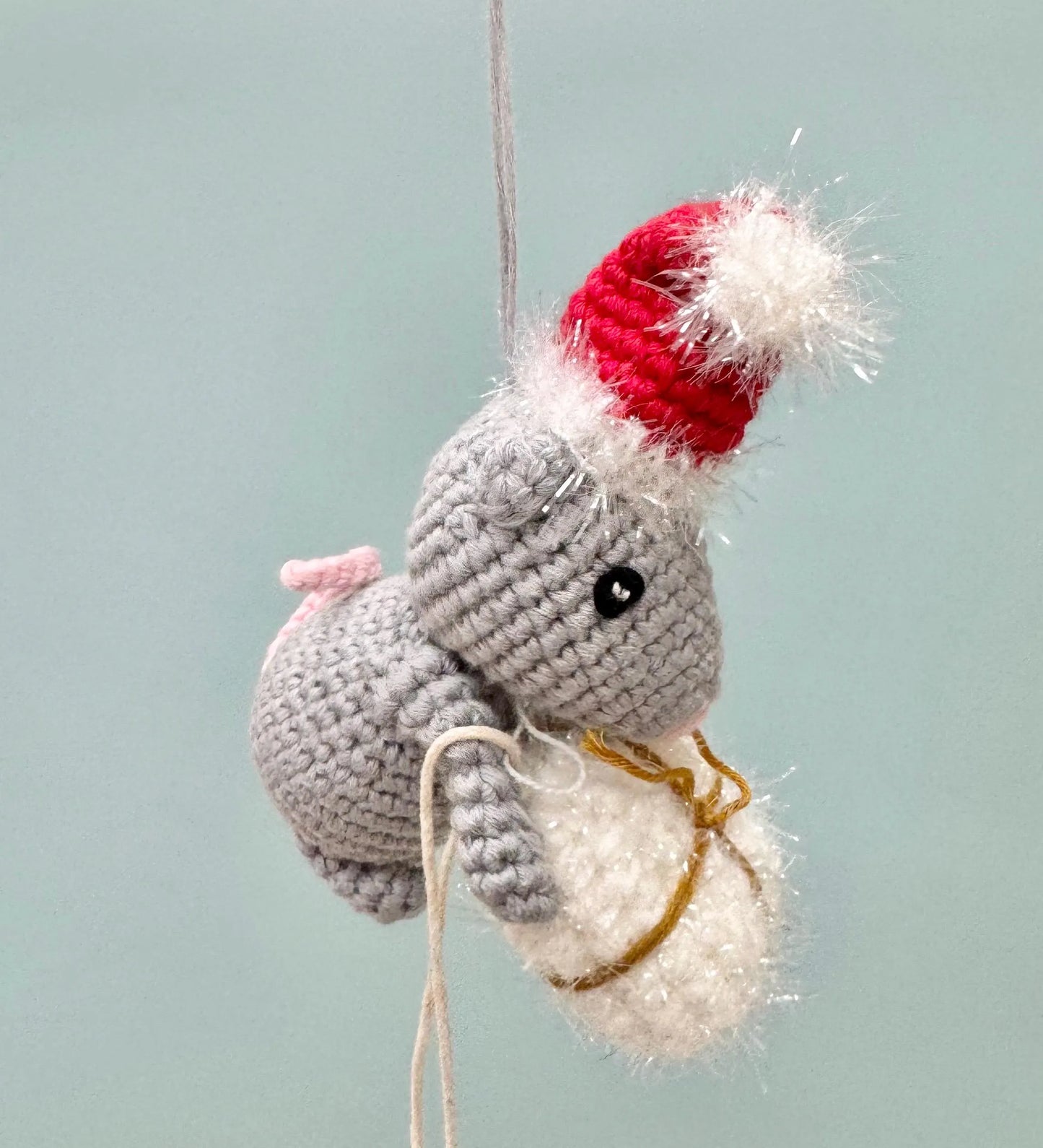 Crochet Mouse Christmas Present Ornament