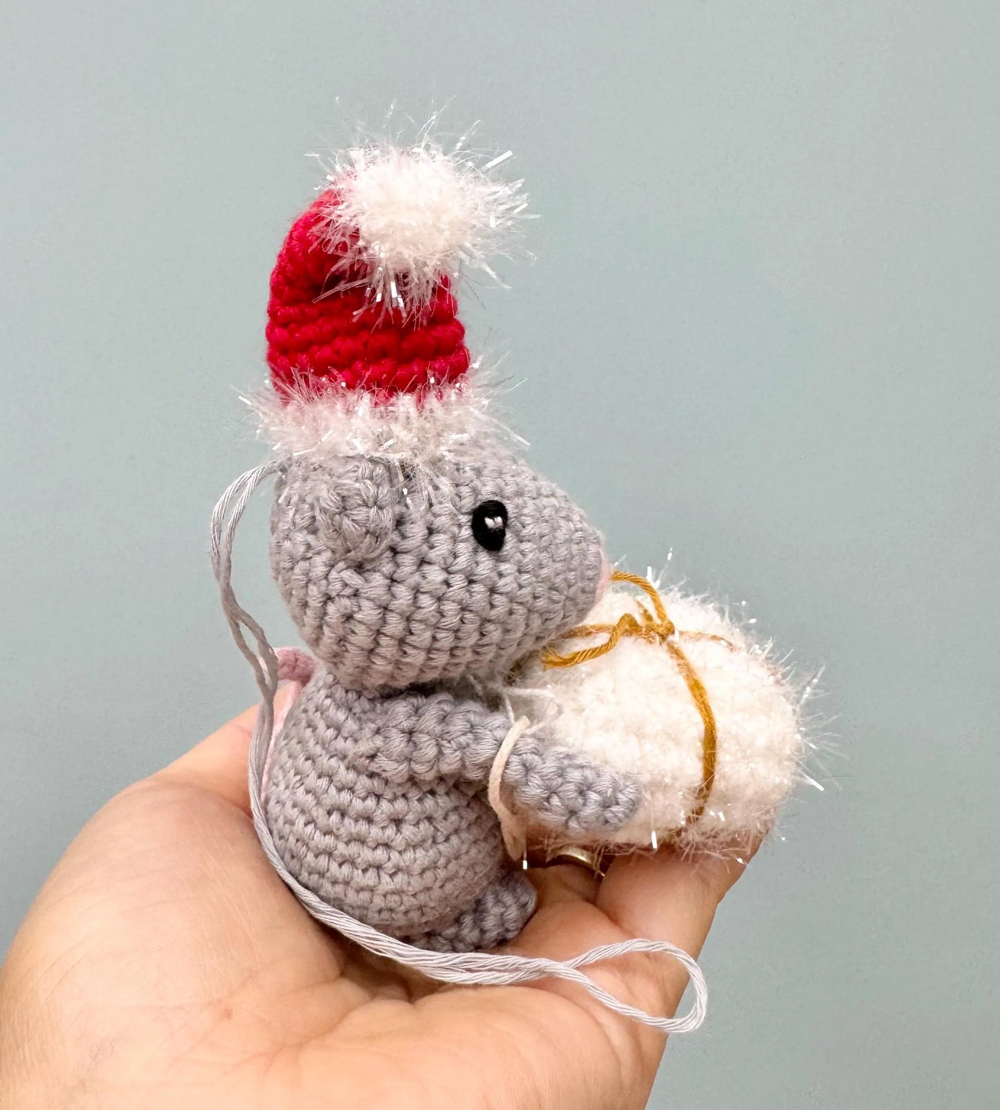 Crochet Mouse Christmas Present Ornament