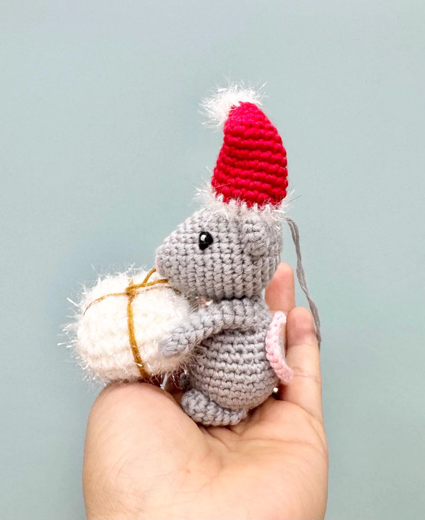 Crochet Mouse Christmas Present Ornament