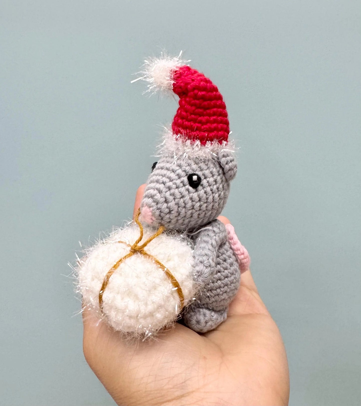 Crochet Mouse Christmas Present Ornament