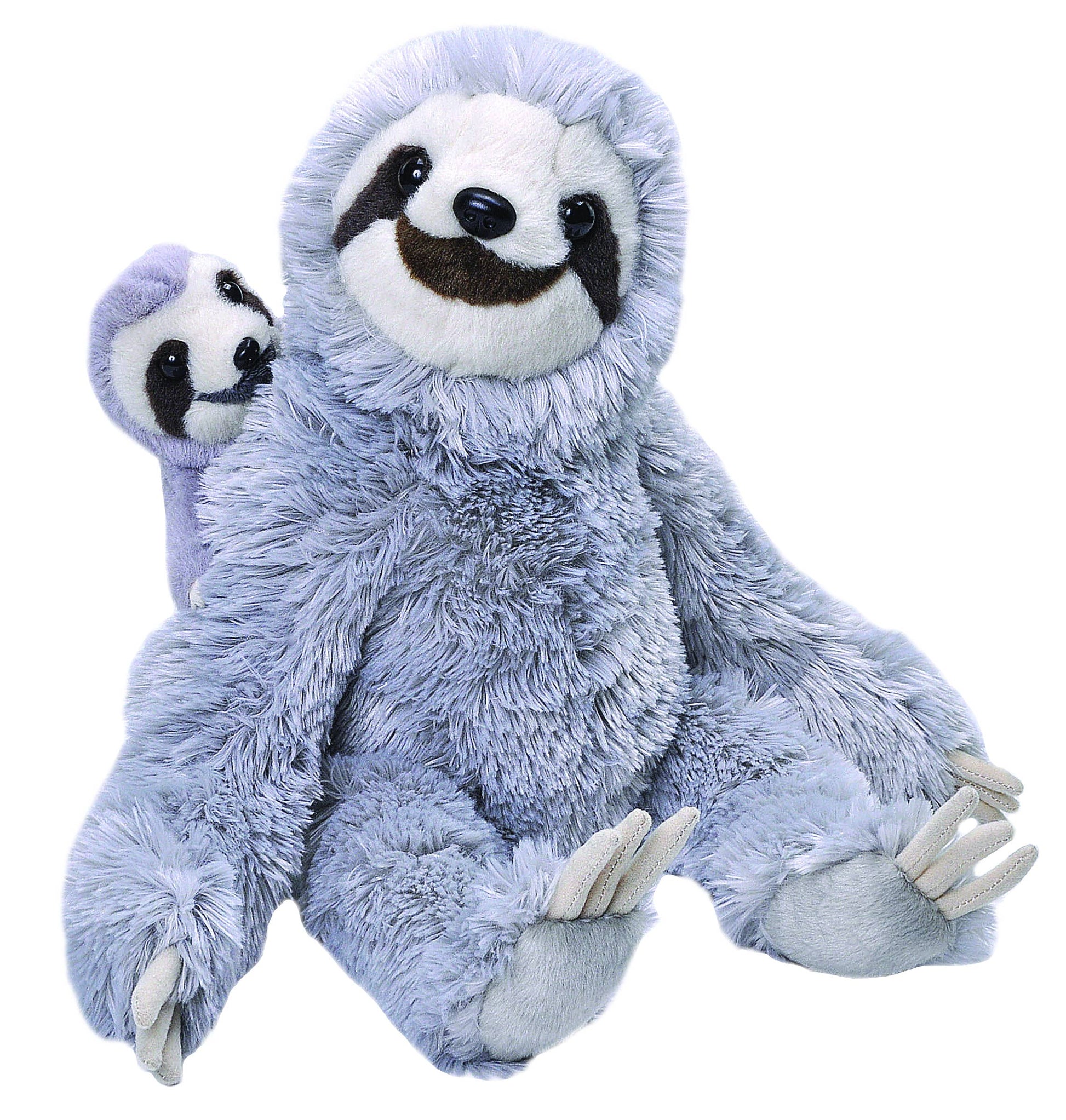 Plush grey mom and baby sloth stuffed animal with soft fur and smiling faces