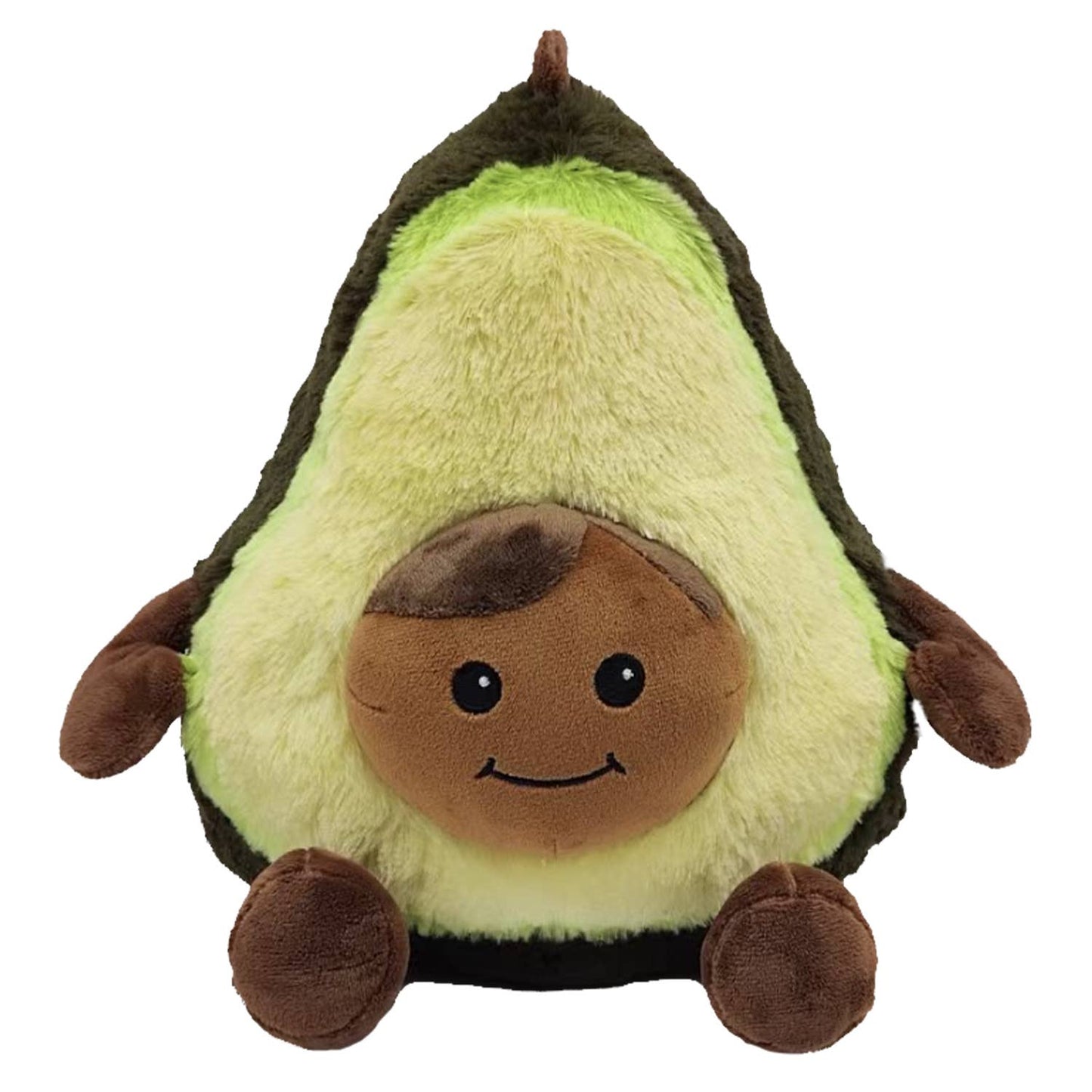 Plush avocado-shaped microwaveable stuffed toy with smiling face