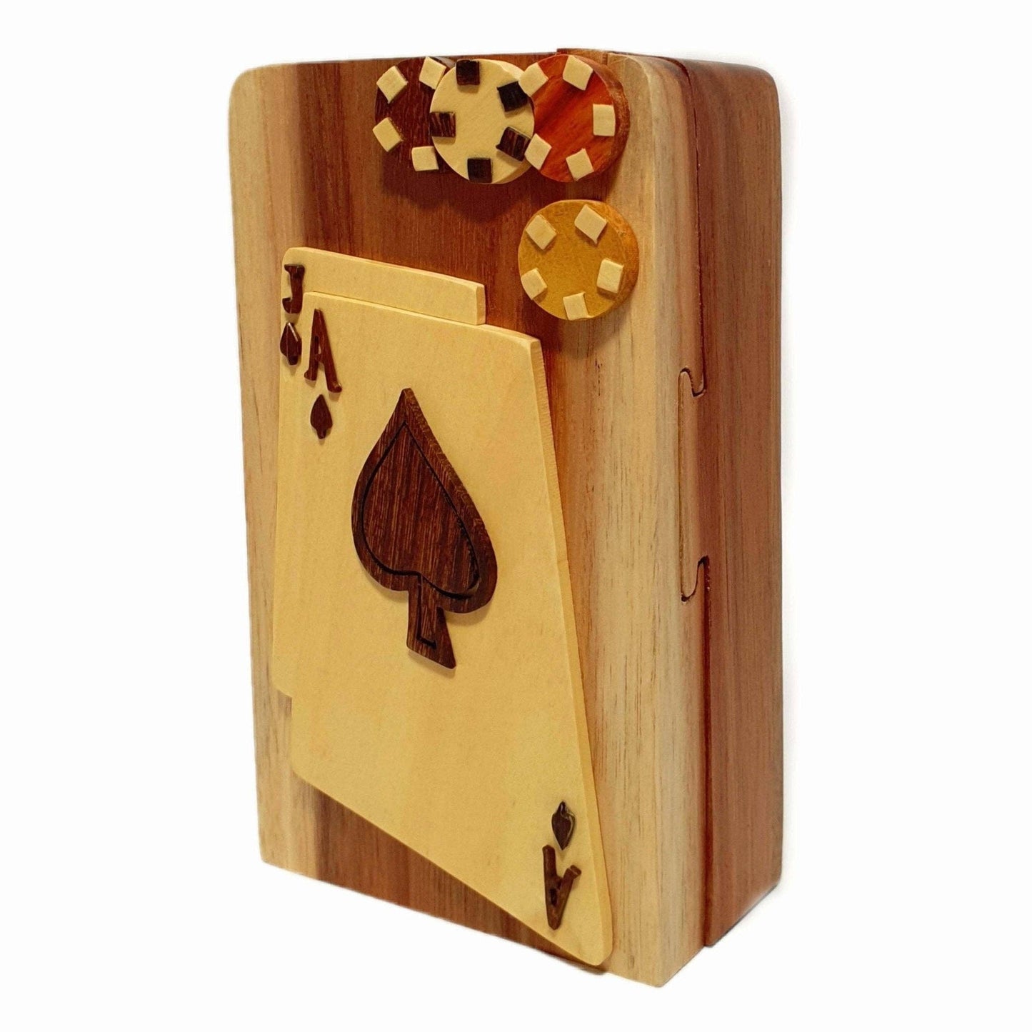 Hand-Carved Blackjack Keepsake Box – Hidden Compartment | Unique Gifts for Him