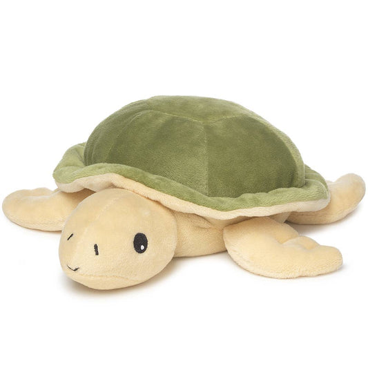Plush turtle with green shell and beige body, soft and cuddly