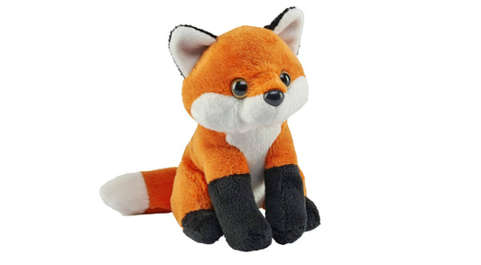 Small eco-friendly red fox plush with soft orange fur and black paws