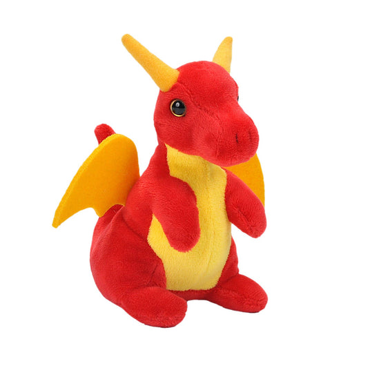 Red and yellow eco-friendly dragon plush toy with soft wings