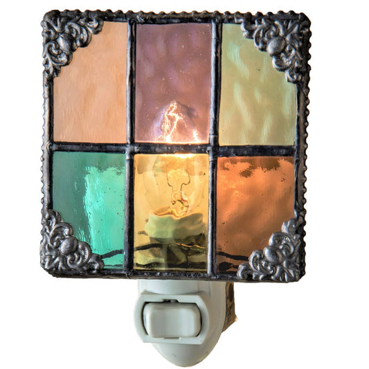 Stained Glass Night Light with Jewel Tones – Filigree Corners | Unique Gifts for Her