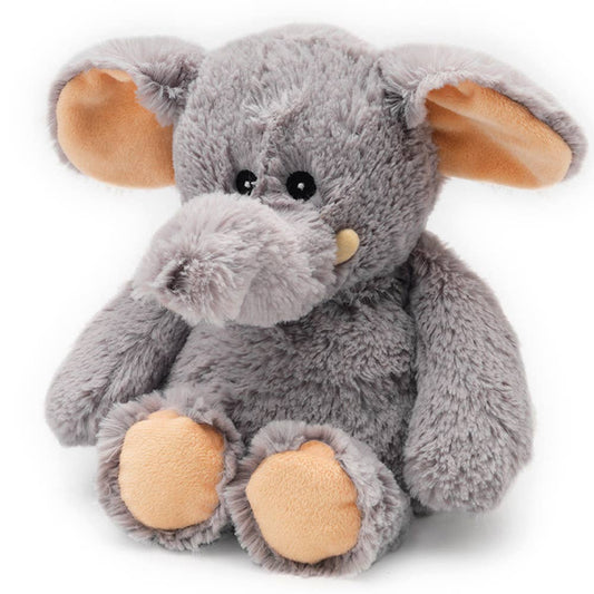 Gray elephant plush with peach-colored feet, ears, and tusks; featuring a soft, huggable texture.