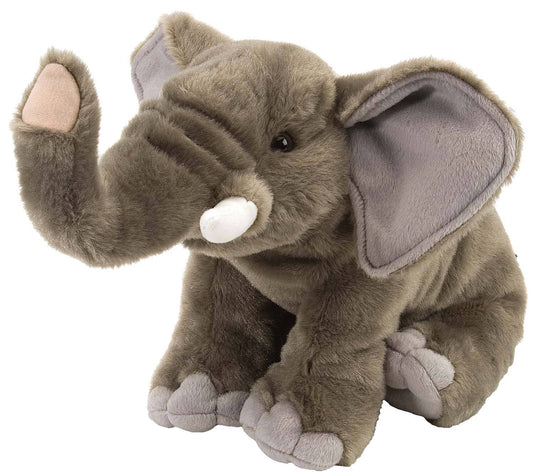 Soft plush African elephant toy with detailed trunk and large floppy ears