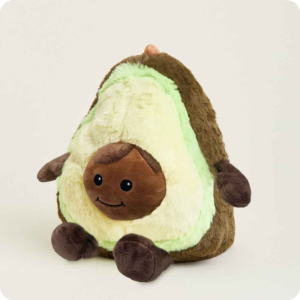 Cute plush avocado with lavender scent, featuring a smiling face, green and brown fabric, and soft texture.