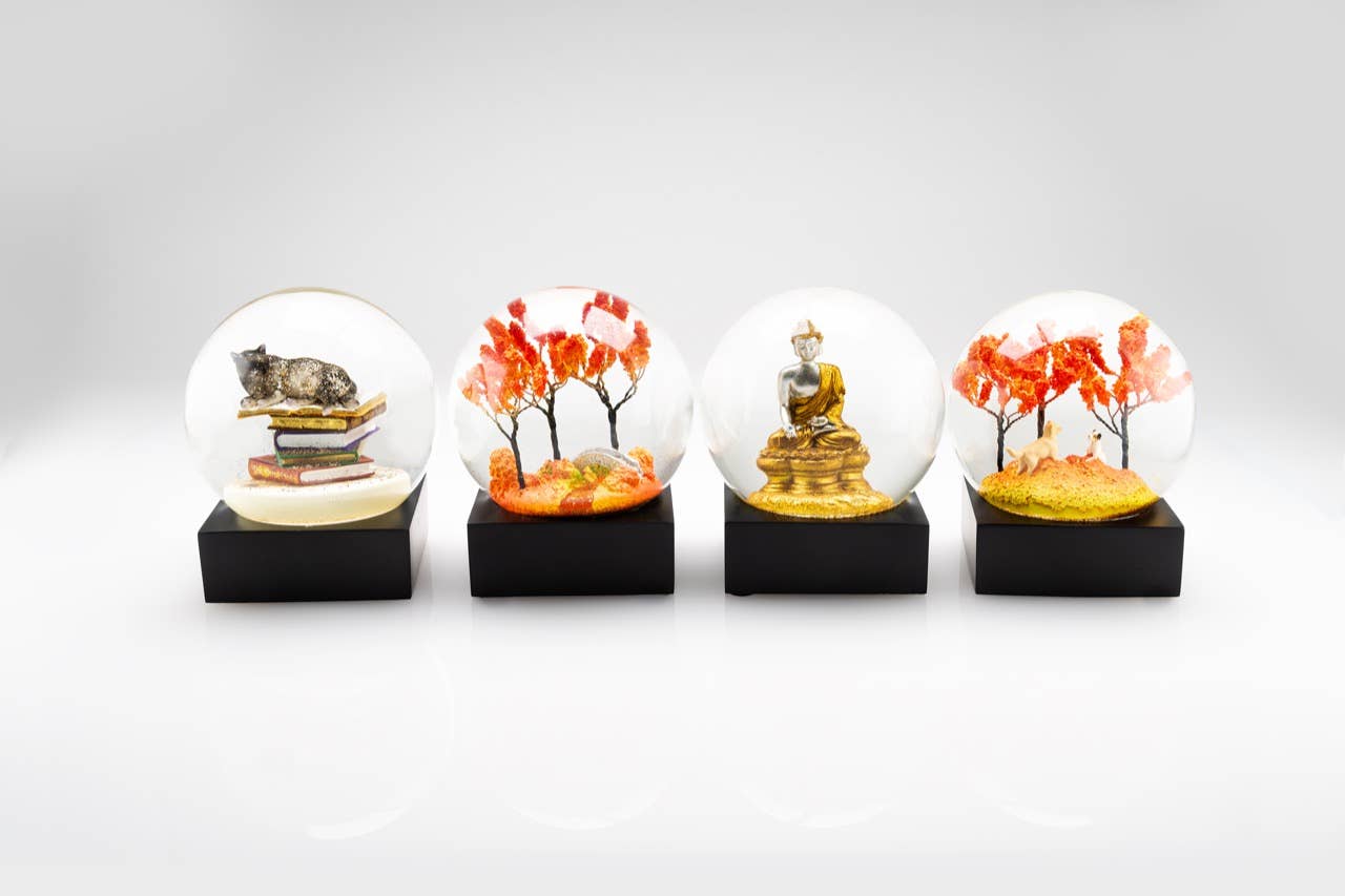 Autumn Snow Globe with Scarlet Leaf Scene – Black Base | Unique Gifts, Birthday Gift for Wife