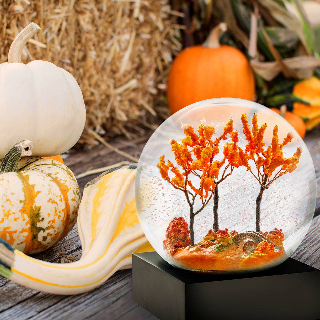 Autumn Snow Globe with Scarlet Leaf Scene – Black Base | Unique Gifts, Birthday Gift for Wife