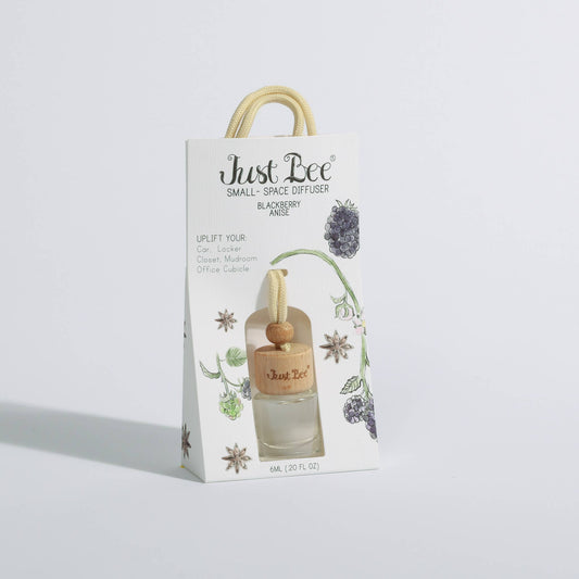 Small hanging diffuser with wooden cap and blackberry anise packaging