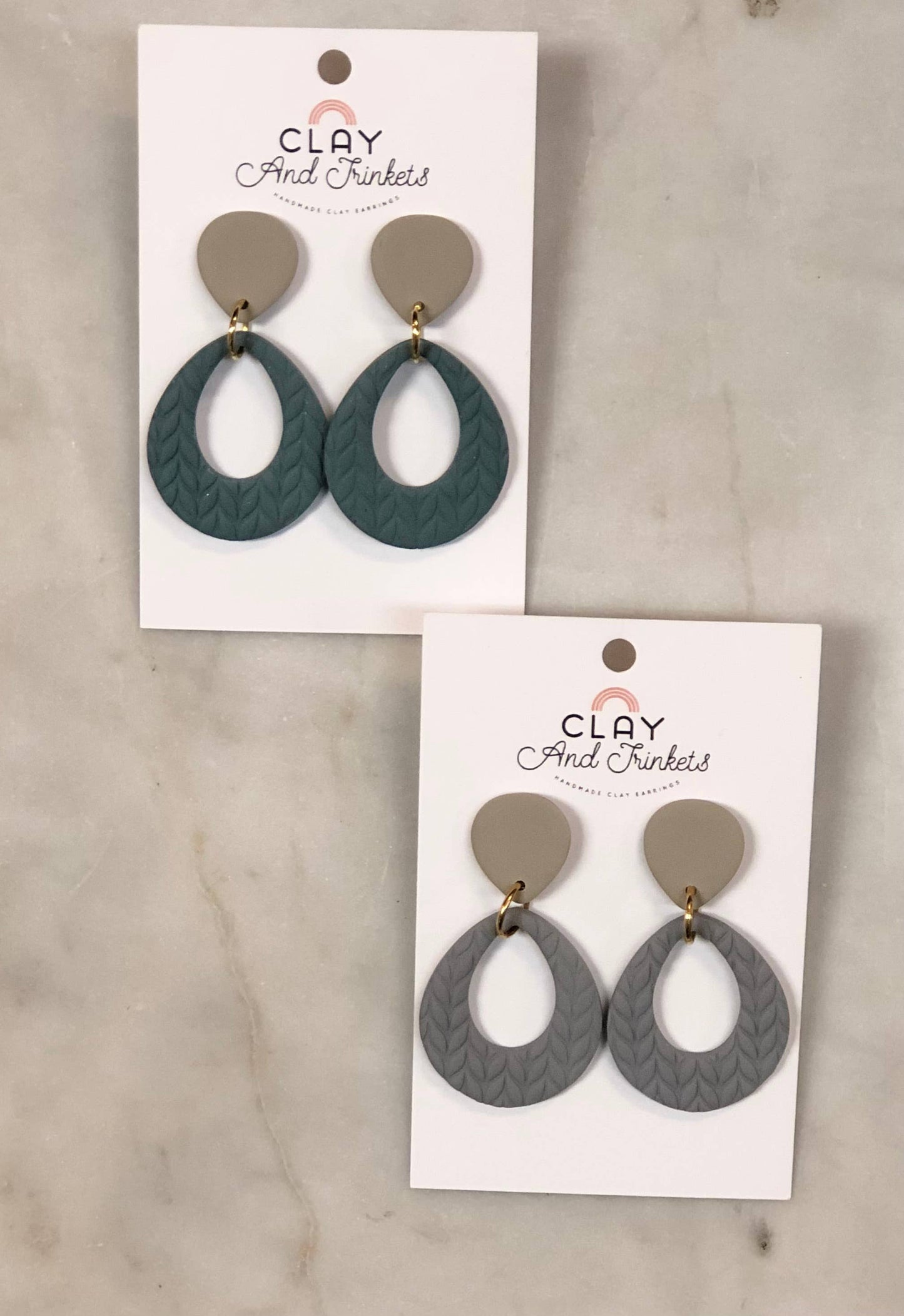 Clay Dangle Earrings with Leaf Texture – Teardrop Shape | Unique Gifts, Birthday Gifts for Her