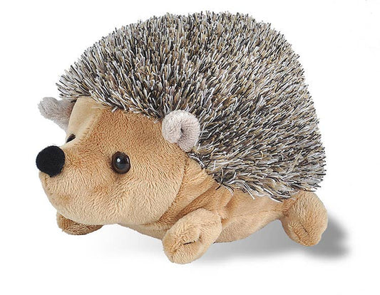 Plush mini hedgehog toy with soft brown fur and textured spines