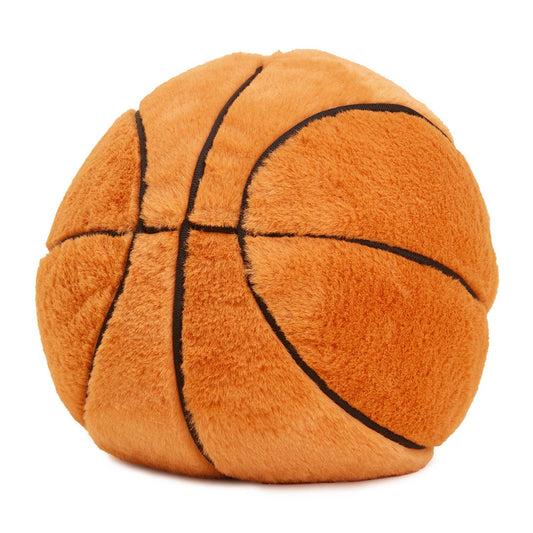 Plush basketball Warmies toy with soft orange fabric and black stitching