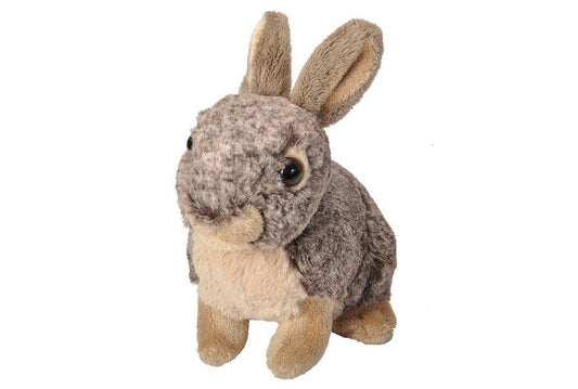 Soft mini bunny stuffed animal with textured gray and beige fur