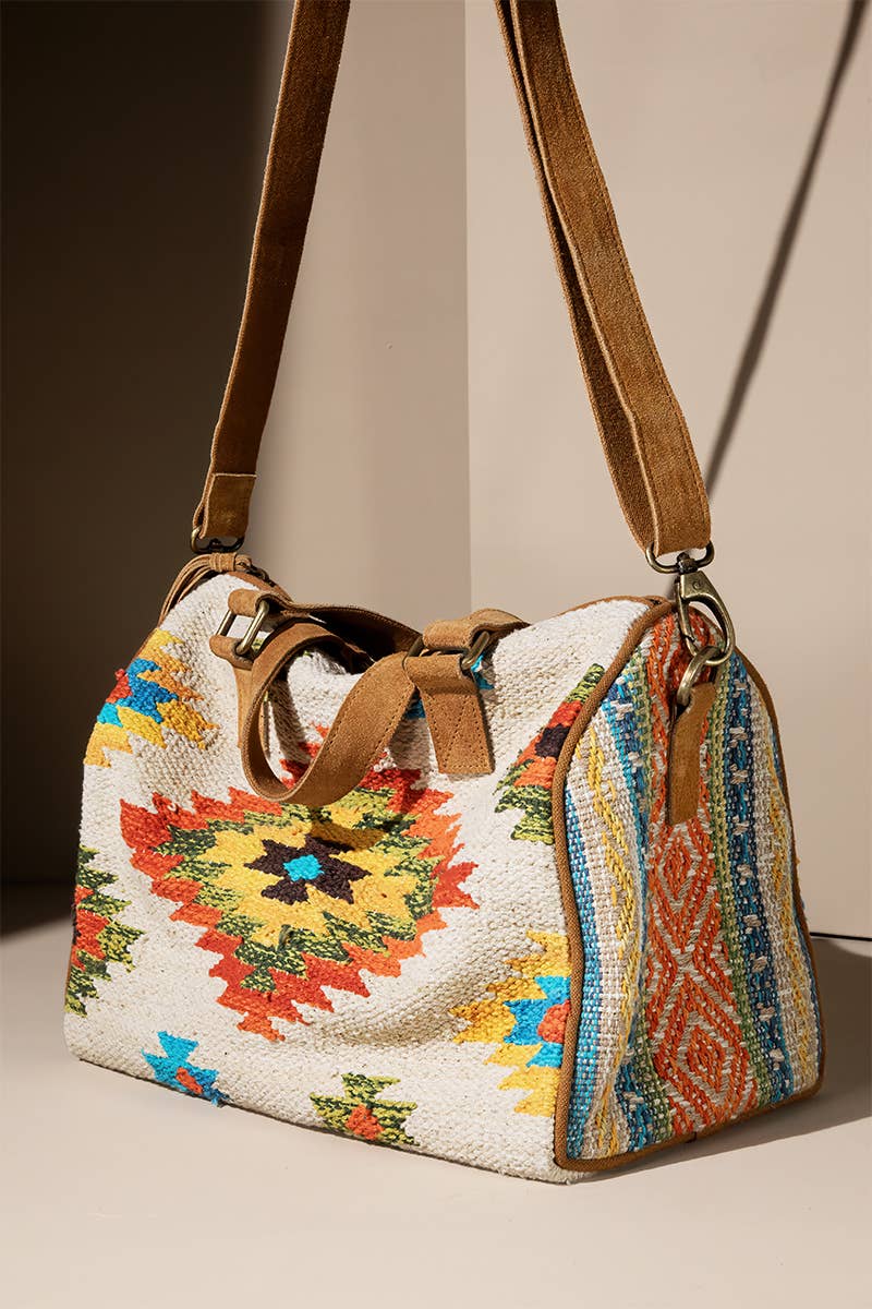 Harlow Boston Bag – Ethnic Weave & Suede