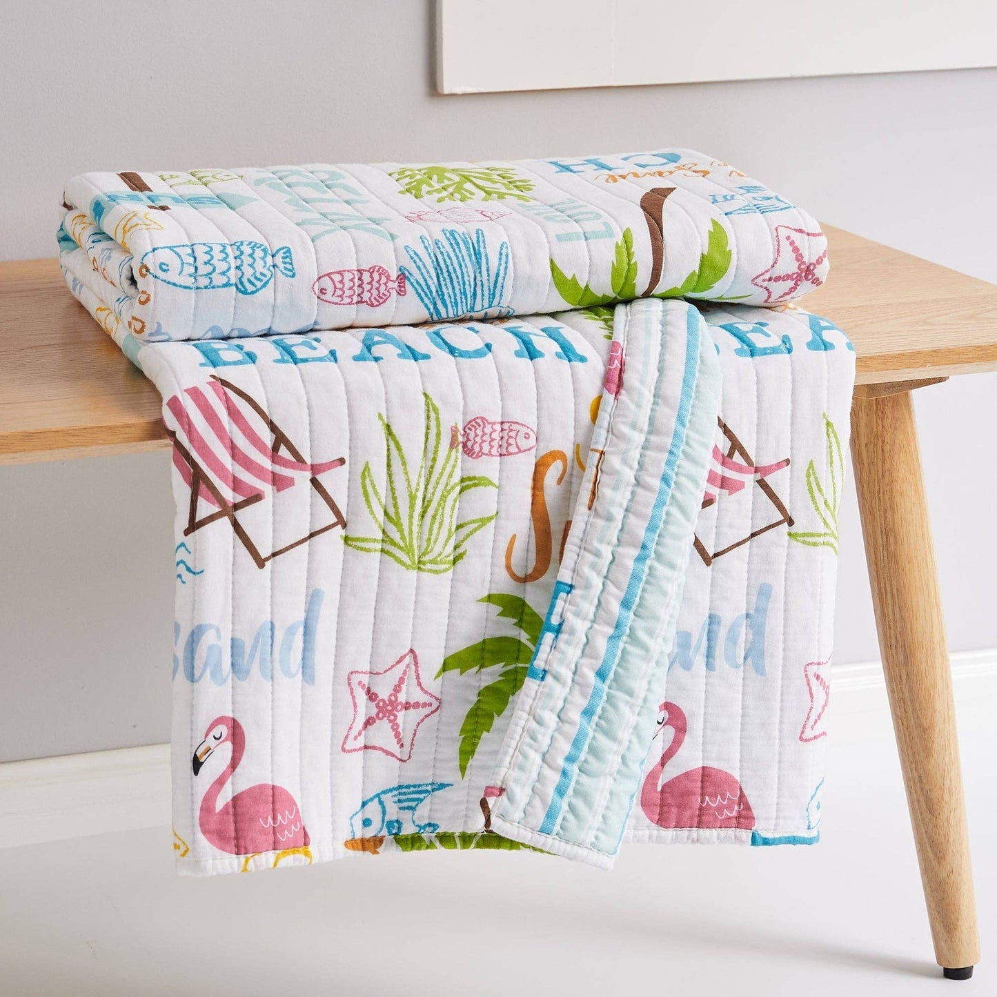 Reversible Quilted Throw with Beach Motifs – 50x60in | Unique Gifts, Birthday Gifts for Her