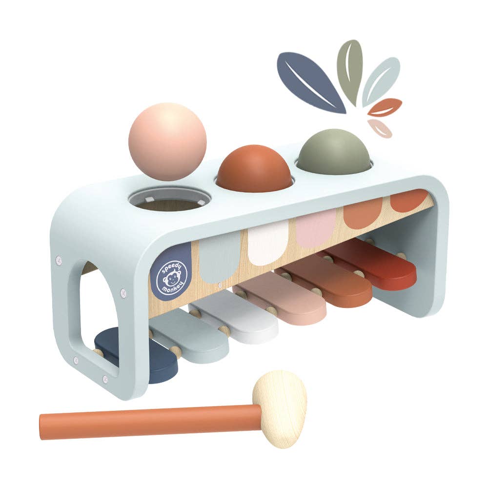 2-in-1 Xylo Bench – Wooden Hammer & Music Toy