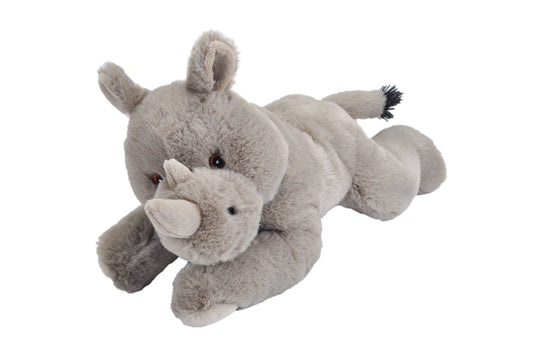 Soft gray rhino stuffed animal with plush texture and small horns