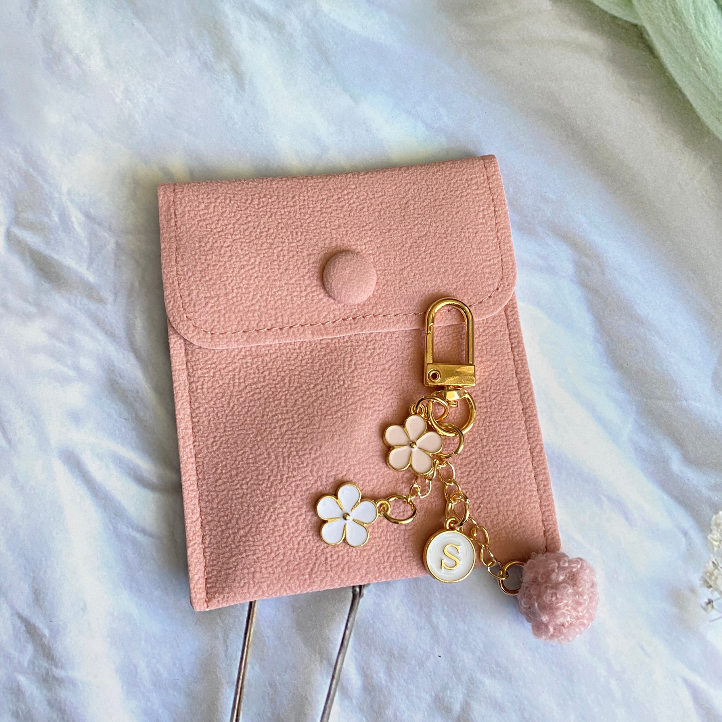 Floral Initial Keychain with Pom Charm – Choose Letter | Gifts for Girls, Unique Accessories