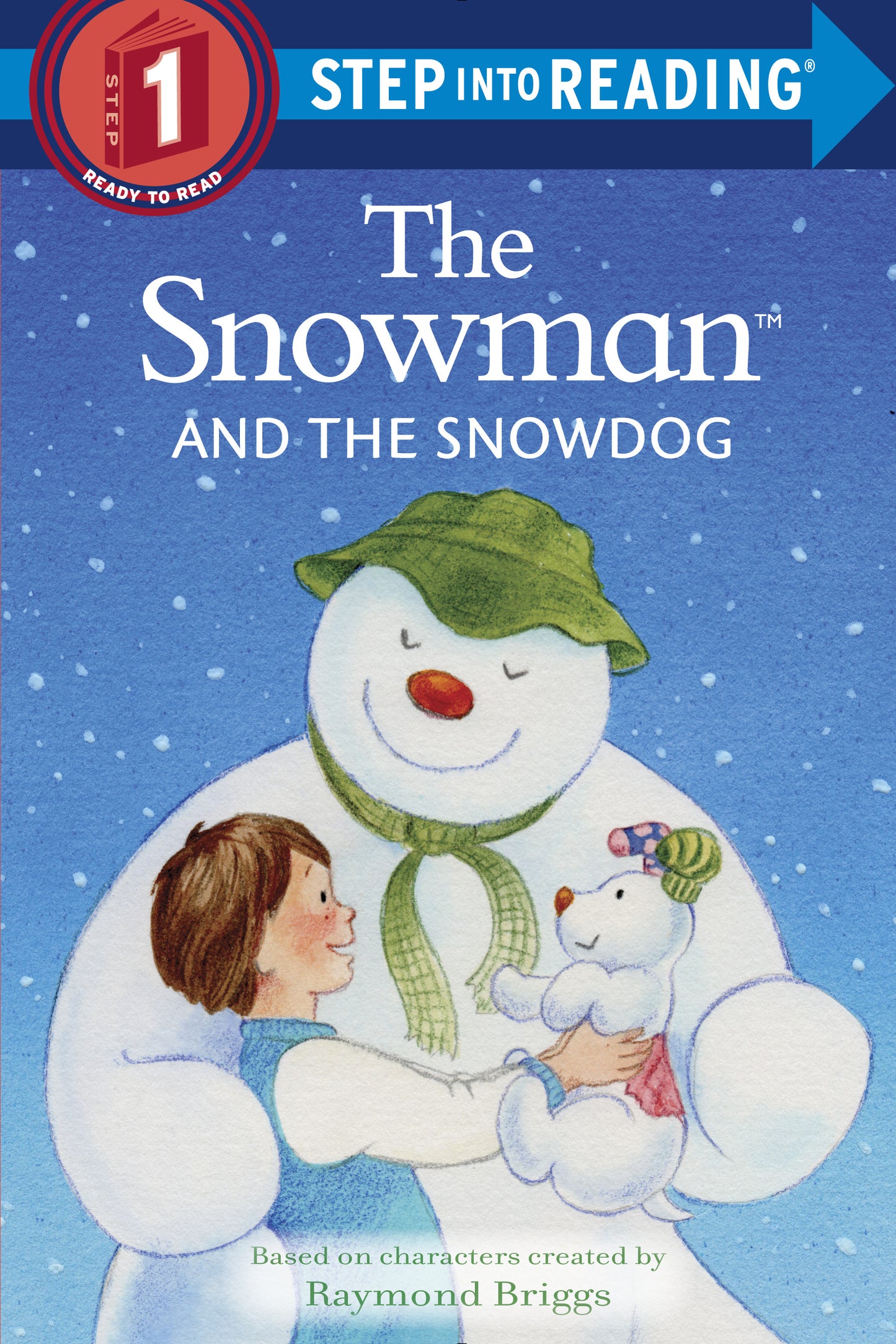 Illustrated children's book cover showing a snowman, a boy, and a snowdog in a snowy scene